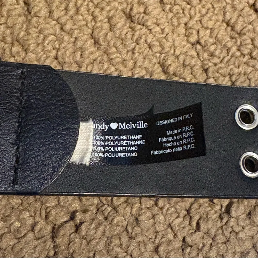 BRANDY MELVILLE Black Vegan Leather Double Grommet Belt with Silver Accents-OS